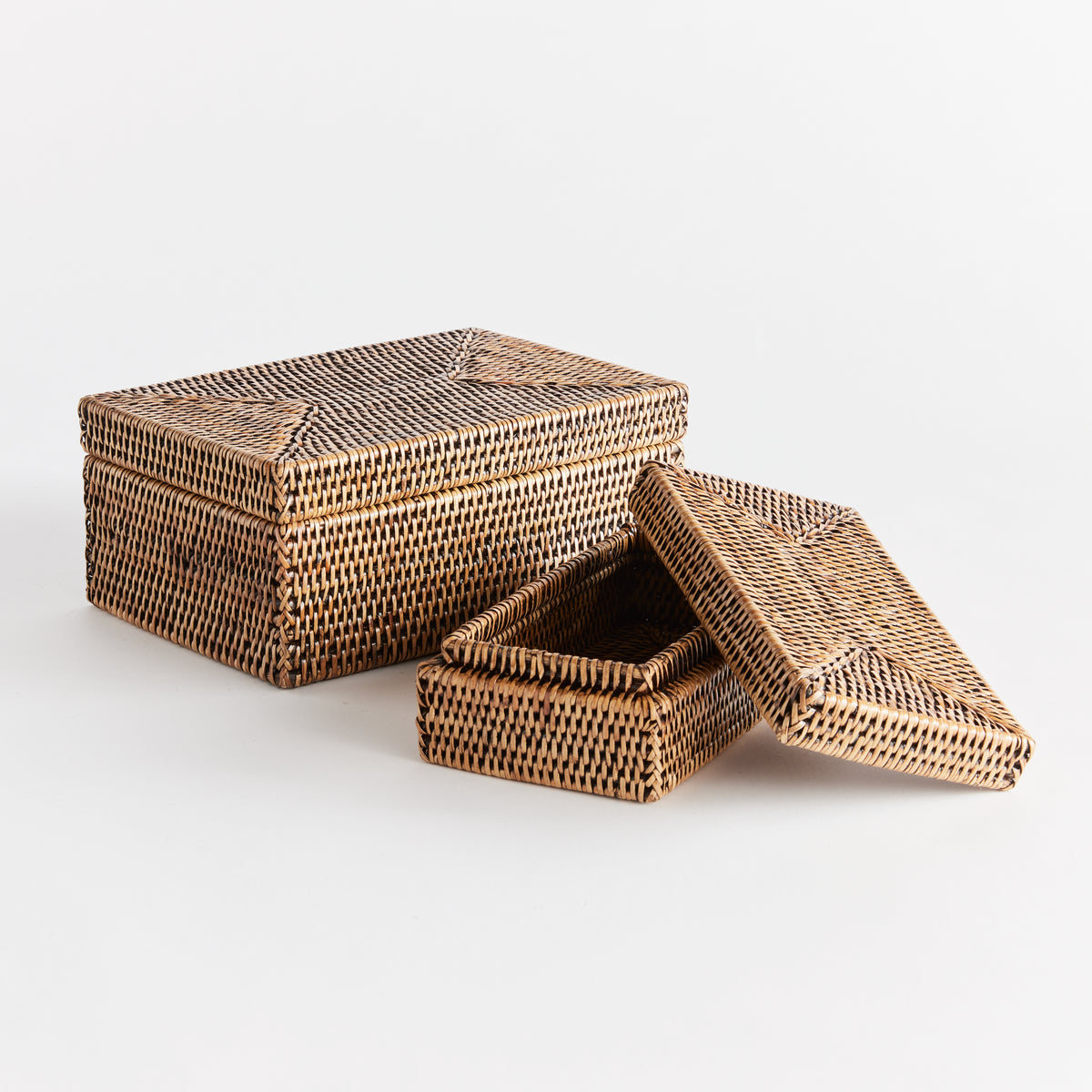Design Shop Burma Rattan Rectangular Lidded Boxes, Set Of 2