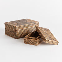 Design Shop Burma Rattan Rectangular Lidded Boxes, Set Of 2