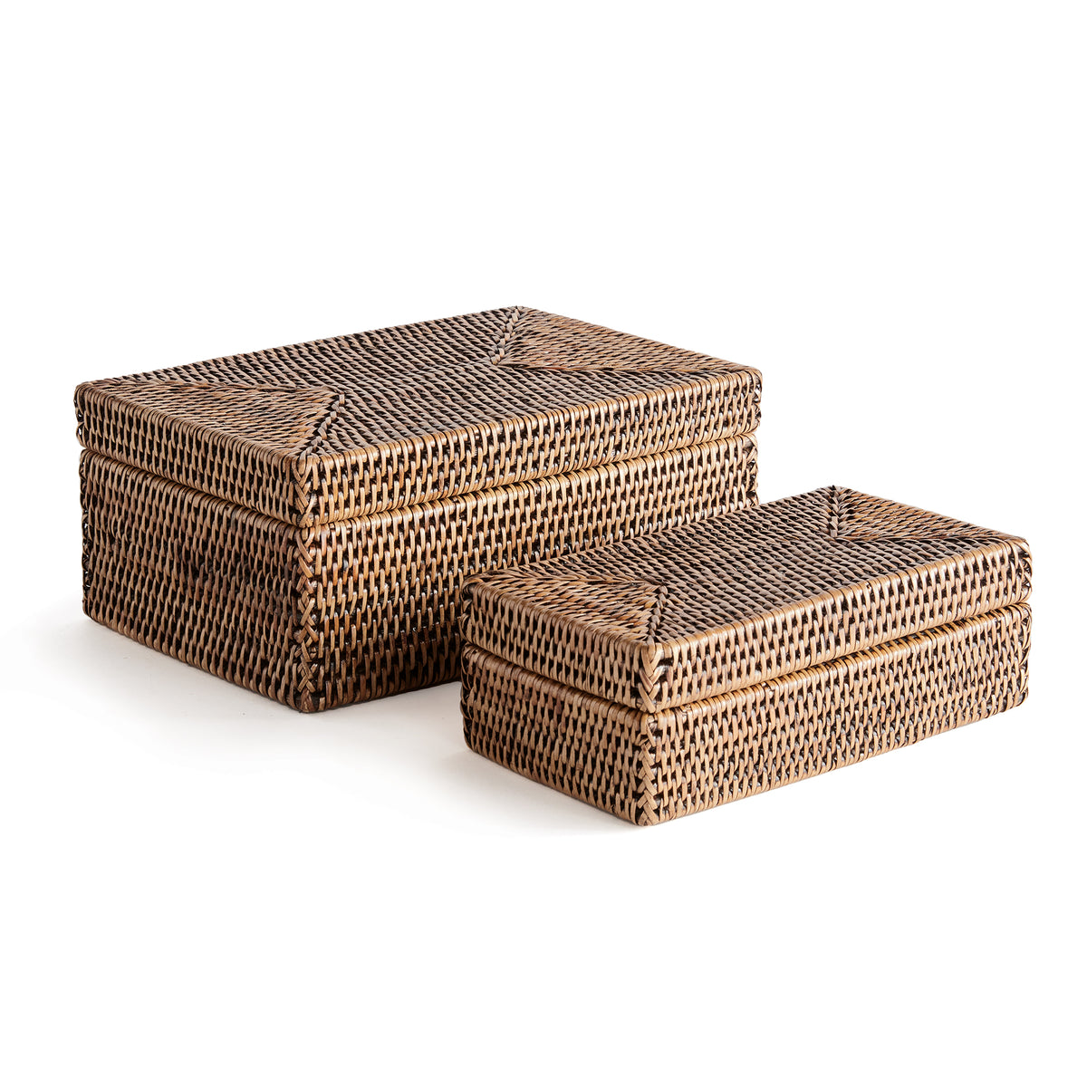 Design Shop Burma Rattan Rectangular Lidded Boxes, Set Of 2