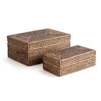 Design Shop Burma Rattan Rectangular Lidded Boxes, Set Of 2