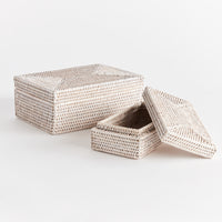 Design Shop Burma Rattan Rectangular Lidded Boxes, Set Of 2