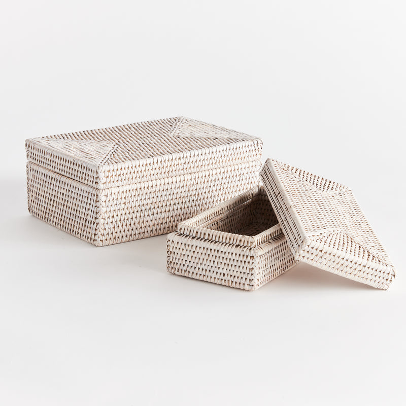 Design Shop Burma Rattan Rectangular Lidded Boxes, Set Of 2