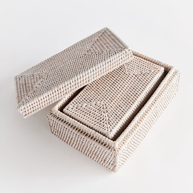Design Shop Burma Rattan Rectangular Lidded Boxes, Set Of 2