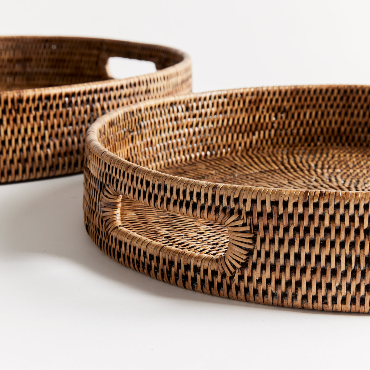 Design Shop Burma Rattan Round Ottoman Trays Small, Set Of 2