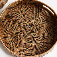 Design Shop Burma Rattan Round Ottoman Trays Small, Set Of 2