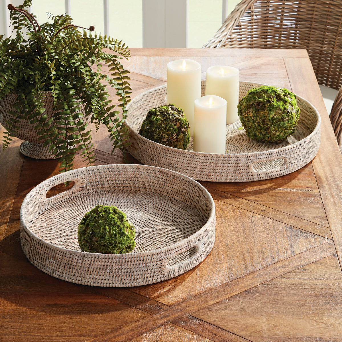 Design Shop Burma Rattan Round Ottoman Trays Small, Set Of 2