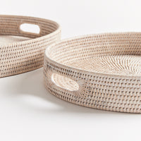 Design Shop Burma Rattan Round Ottoman Trays Small, Set Of 2