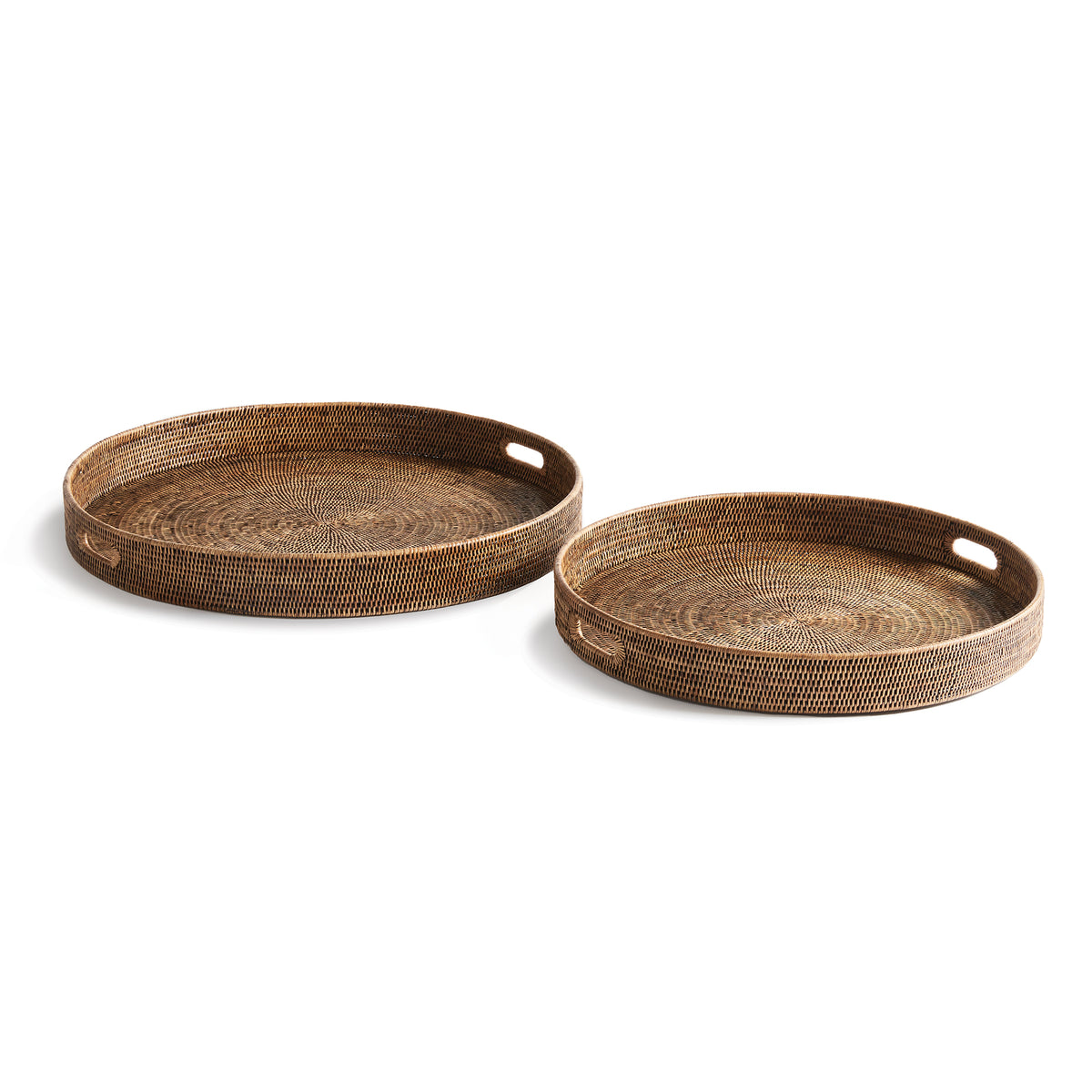 Design Shop Burma Rattan Round Ottoman Trays Large, Set Of 2