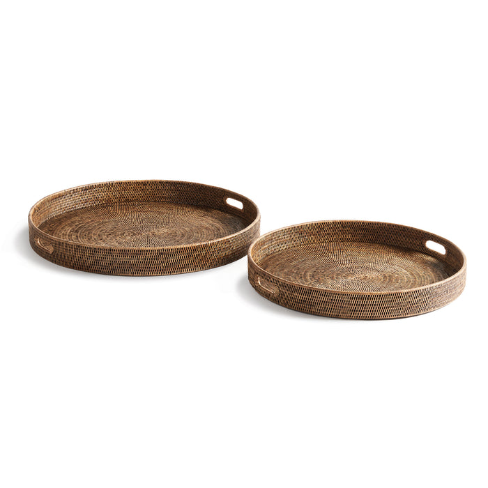 Design Shop Burma Rattan Round Ottoman Trays Large, Set Of 2