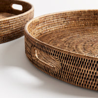 Design Shop Burma Rattan Round Ottoman Trays Large, Set Of 2