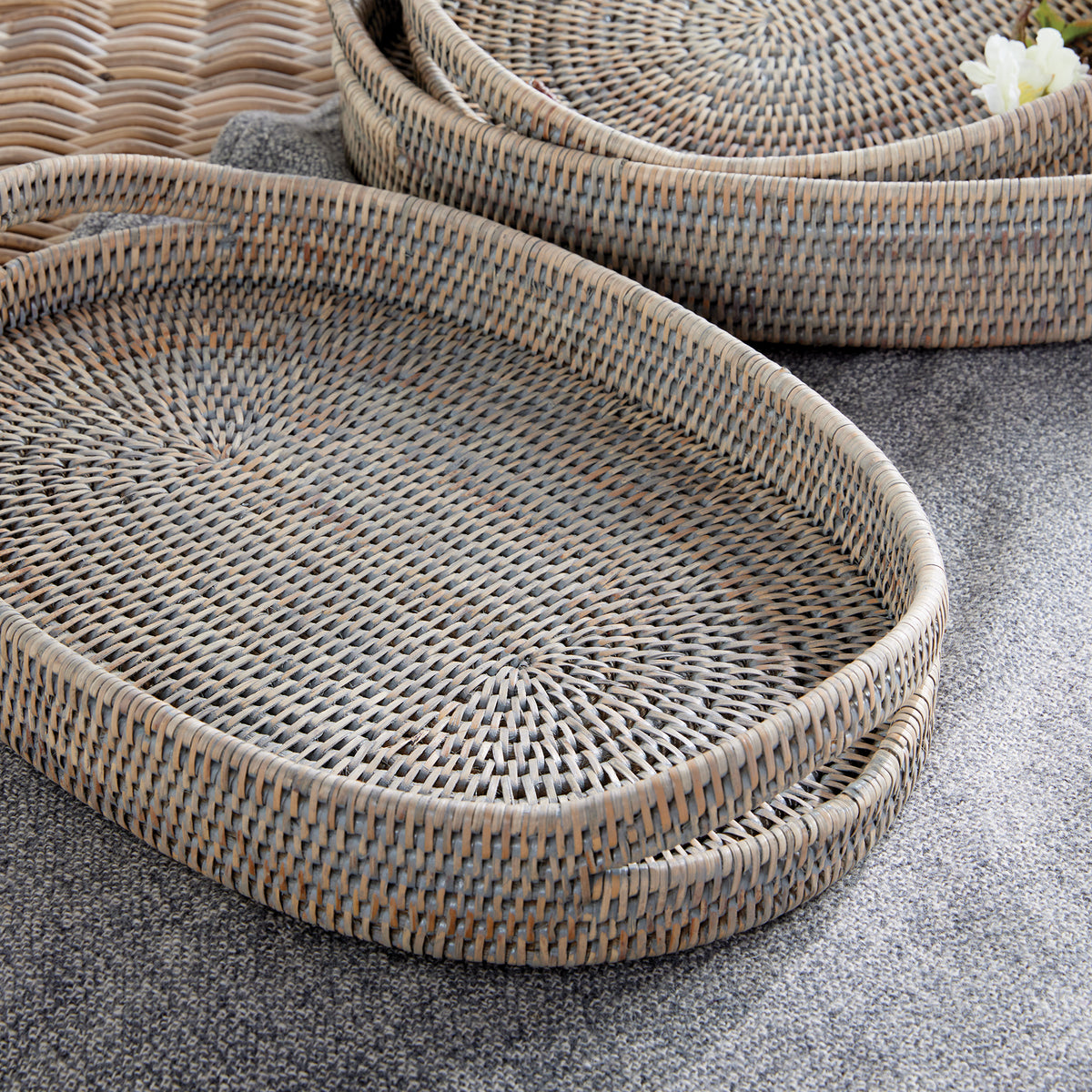Design Shop Burma Rattan Oval Serving Trays, Set Of 3