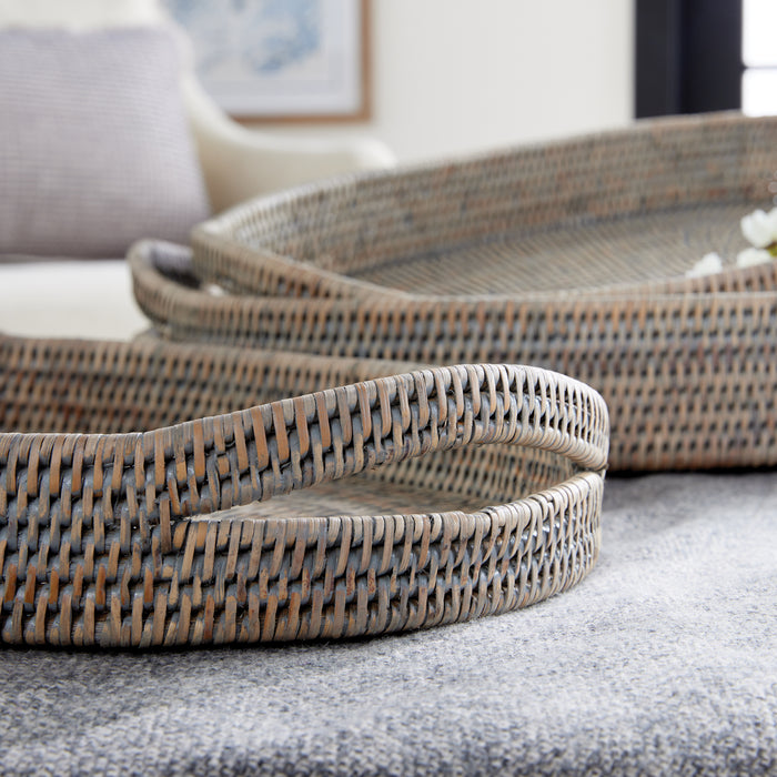 Design Shop Burma Rattan Oval Serving Trays, Set Of 3