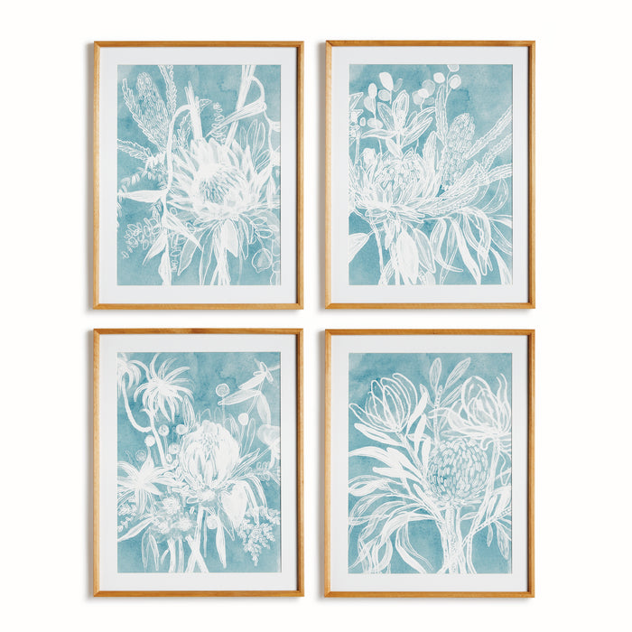 Design Shop Protea Abstract Prints In Soft Blue, Set Of 4