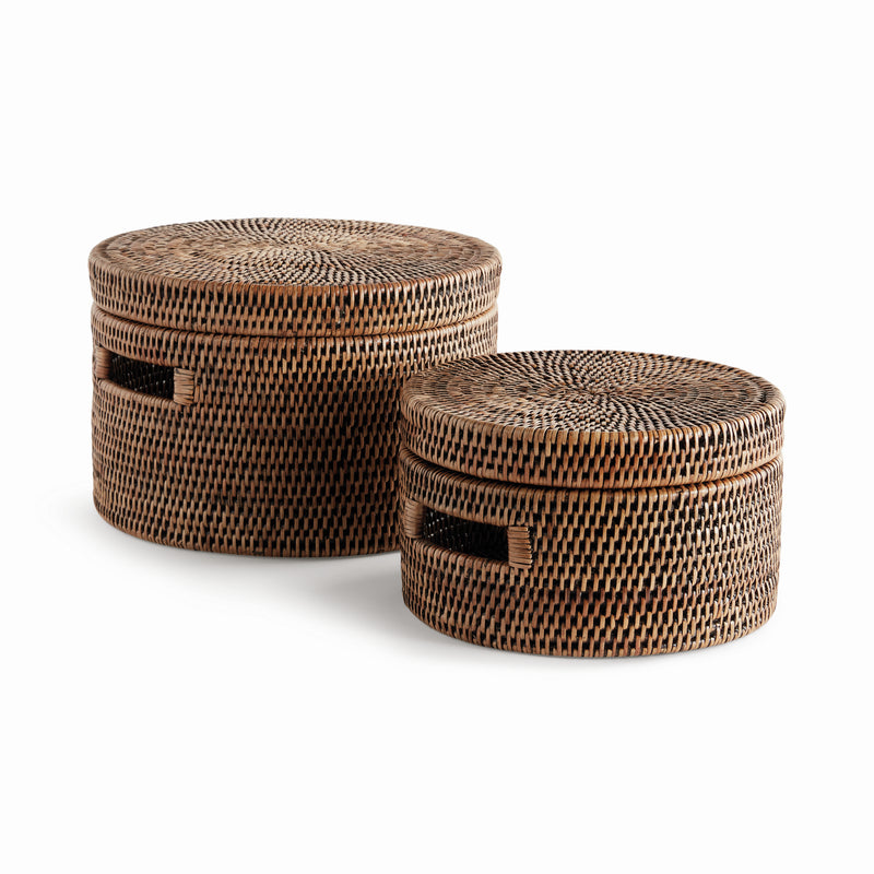 Design Shop Burma Rattan Round Lidded Boxes, Set Of 2