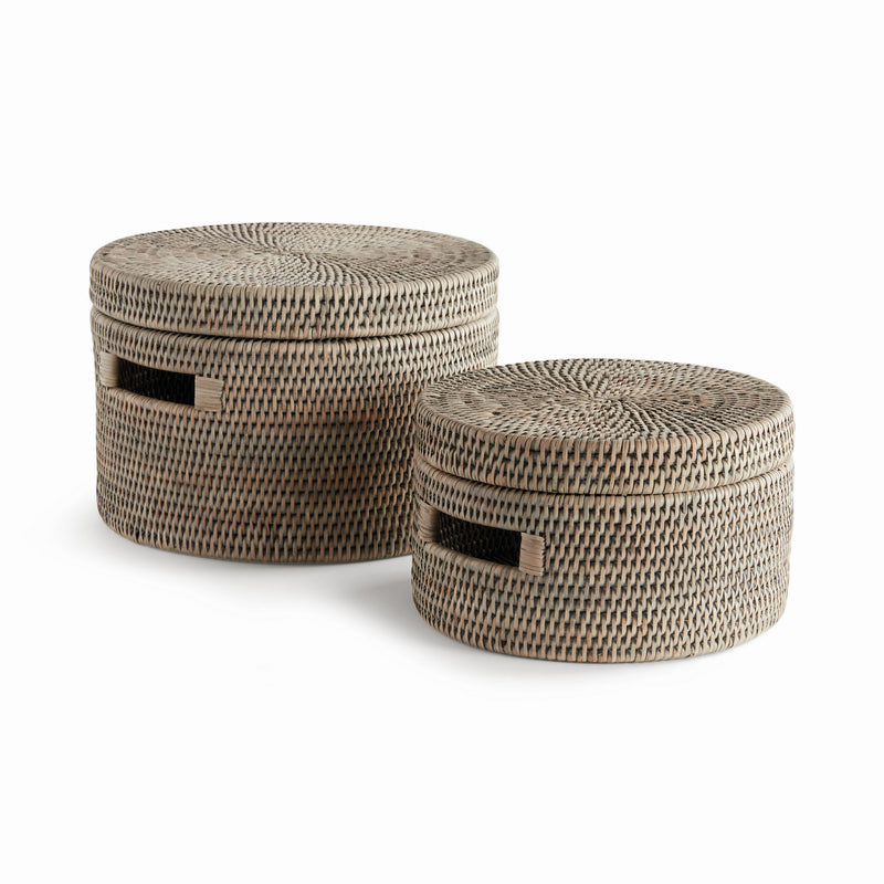 Design Shop Burma Rattan Round Lidded Boxes, Set Of 2