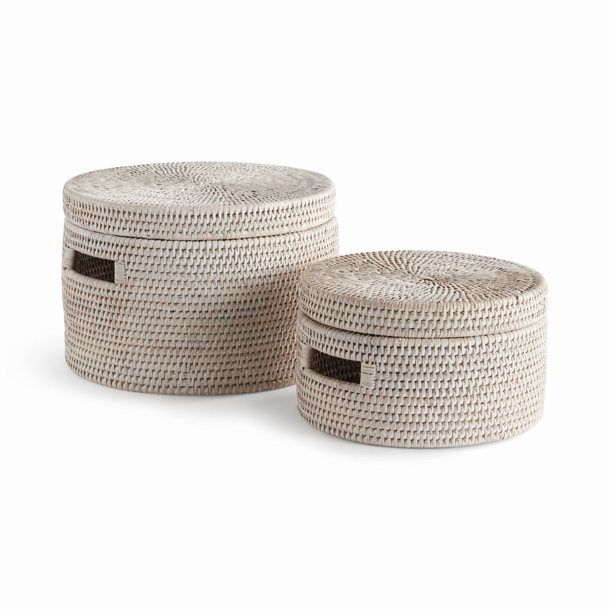 Design Shop Burma Rattan Round Lidded Boxes, Set Of 2