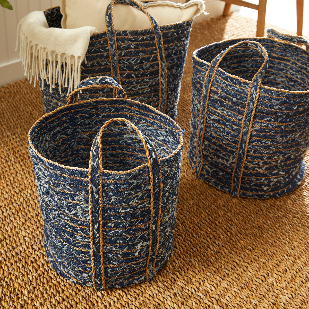 Design Shop Denim Round Baskets, Set Of 3