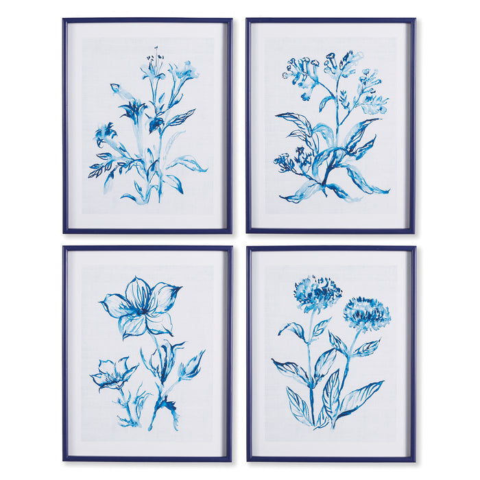 Design Shop Indigo Watercolor Botanical Prints, Set Of 4