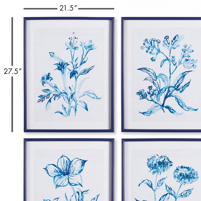 Design Shop Indigo Watercolor Botanical Prints, Set Of 4