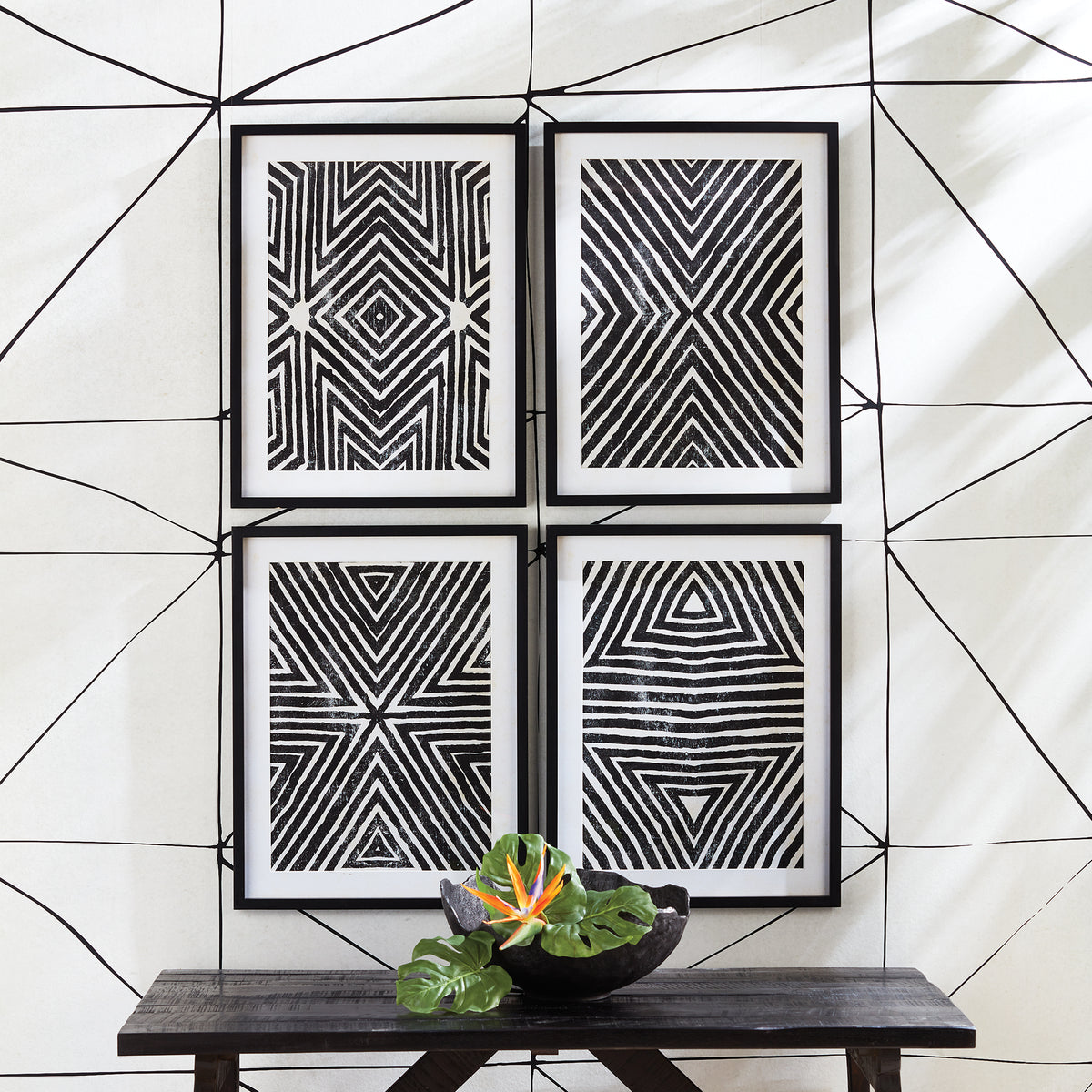 Design Shop Achromatic Geometric Prints, Set Of 4