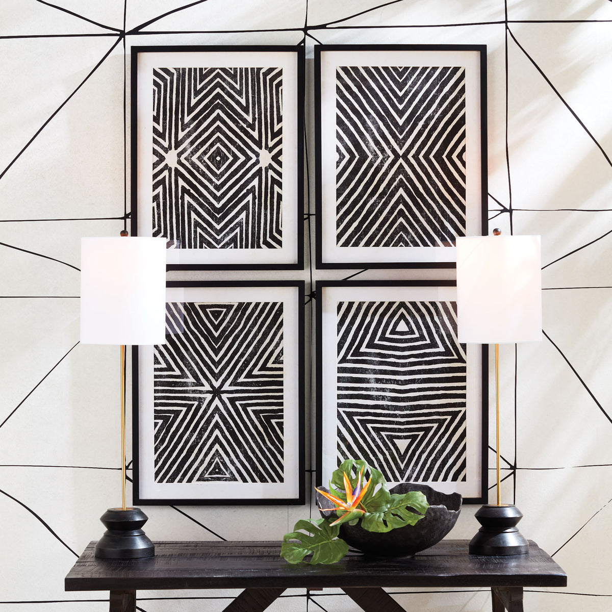 Design Shop Achromatic Geometric Prints, Set Of 4