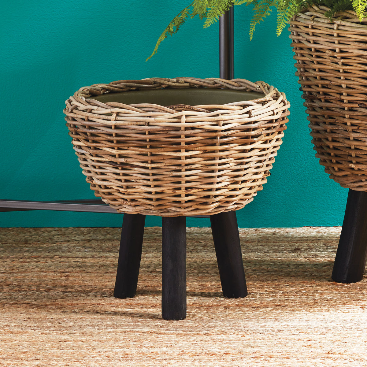Design Shop Woven Rattan Dry Basket Plant Riser 17"