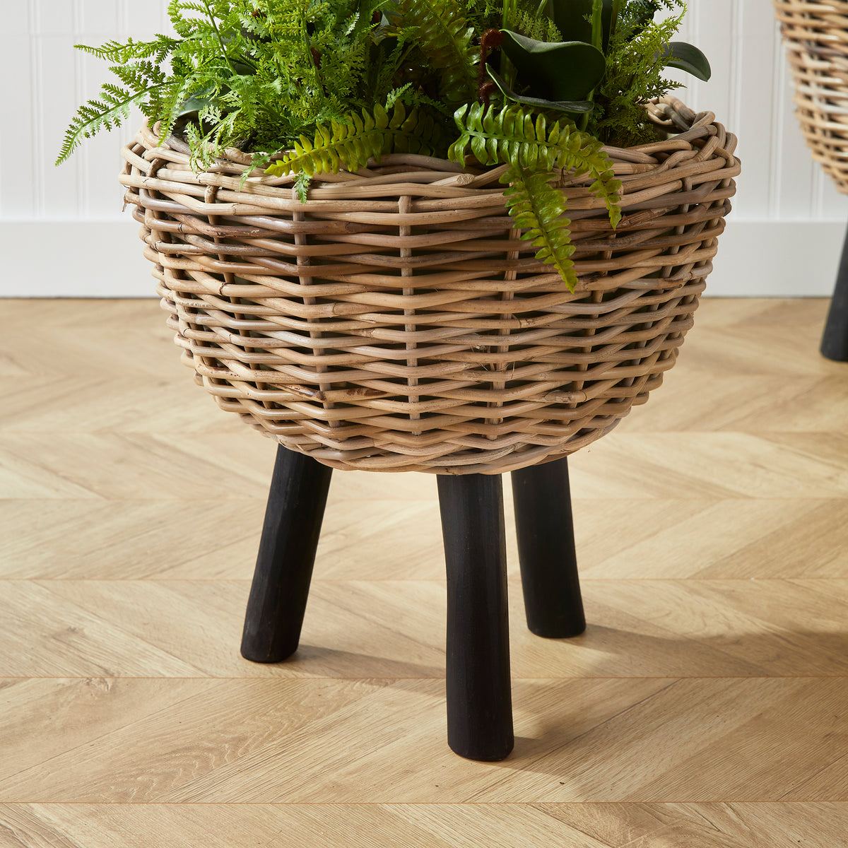 Design Shop Woven Rattan Dry Basket Plant Riser 17"