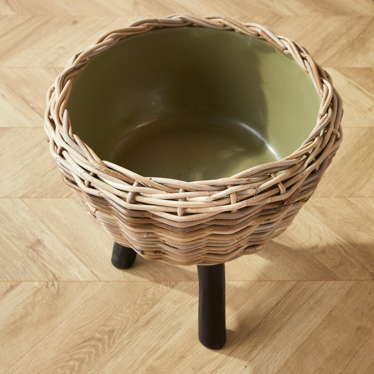 Design Shop Woven Rattan Dry Basket Plant Riser 17"