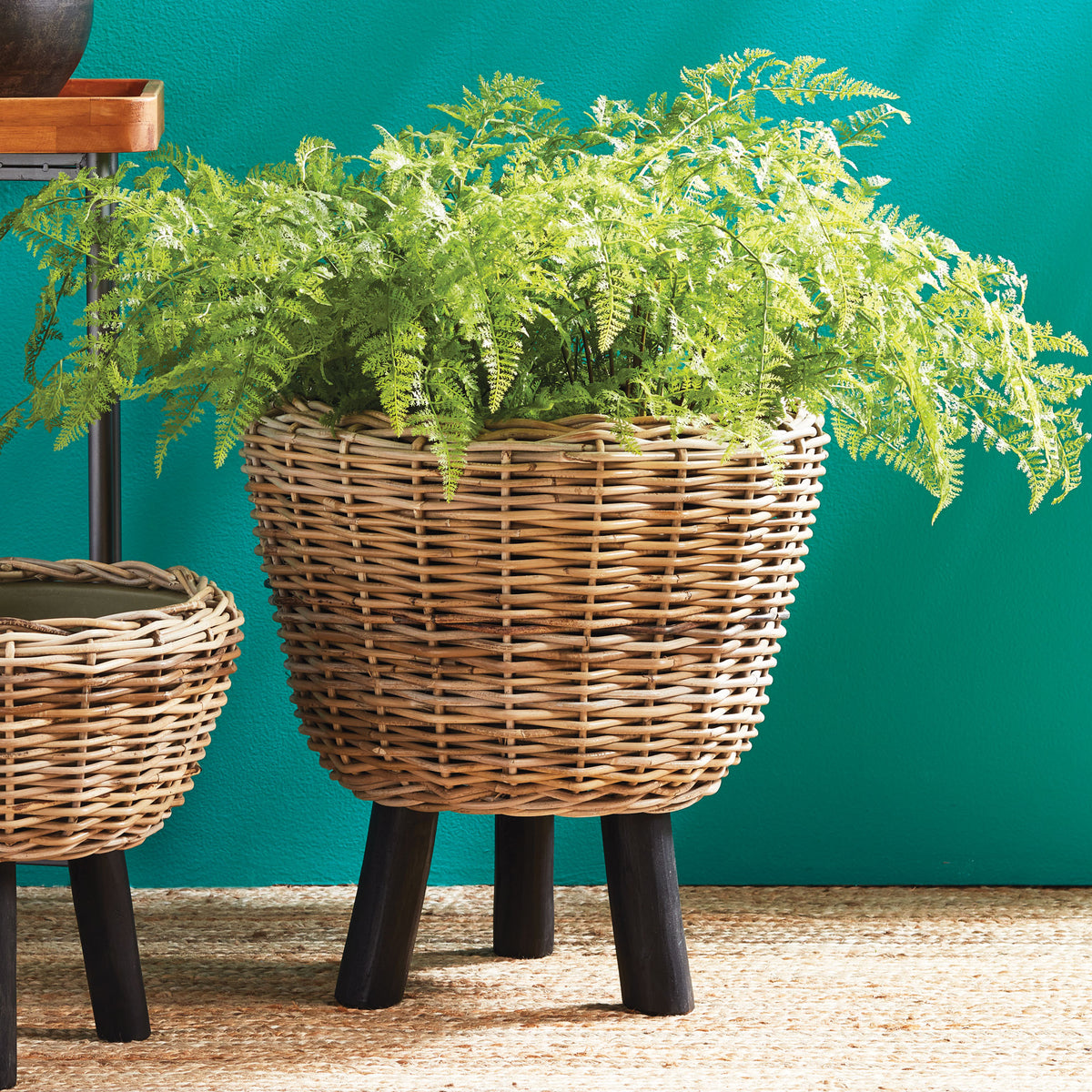 Design Shop Woven Rattan Dry Basket Plant Riser 21.25"