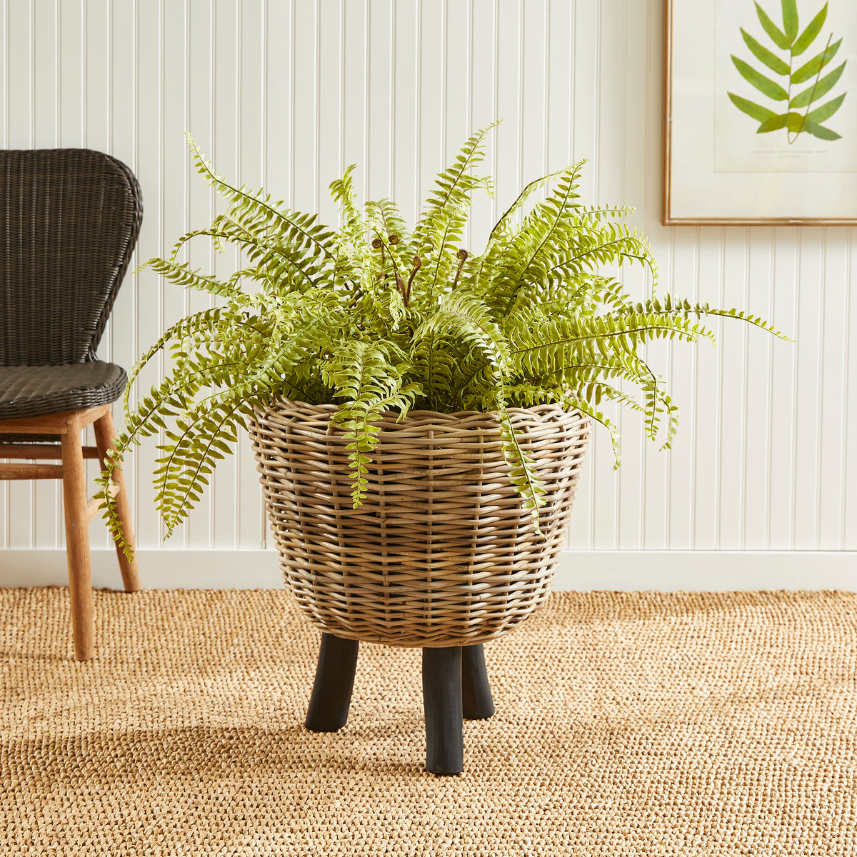 Design Shop Woven Rattan Dry Basket Plant Riser 21.25"