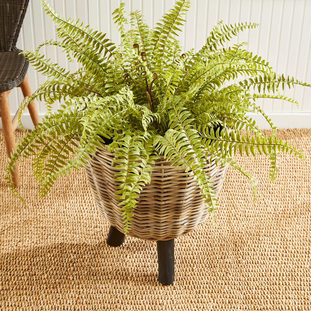Design Shop Woven Rattan Dry Basket Plant Riser 21.25"
