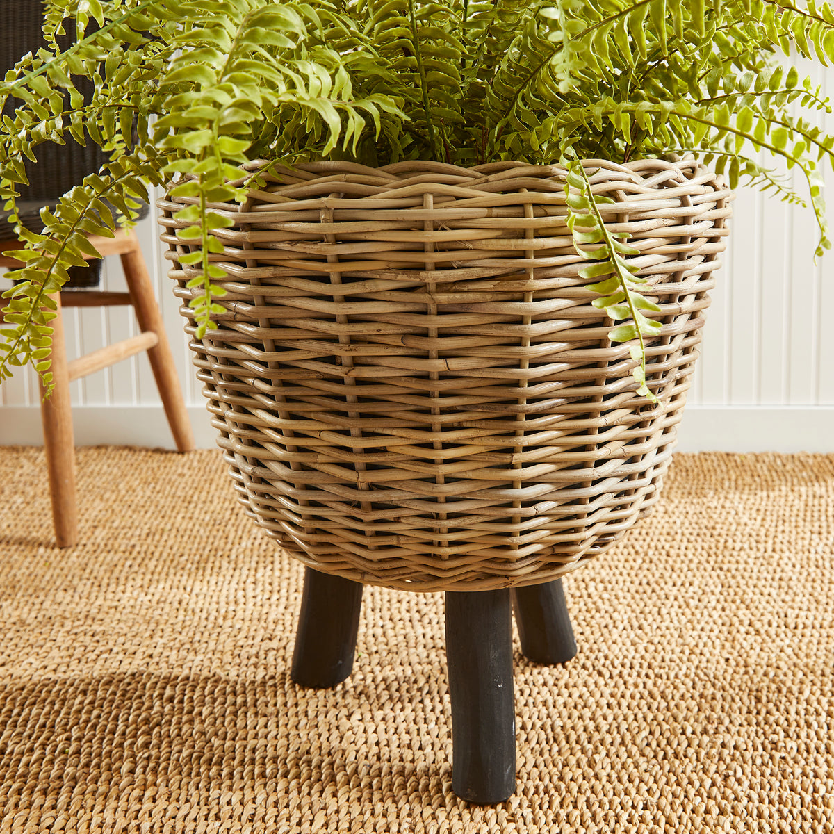 Design Shop Woven Rattan Dry Basket Plant Riser 21.25"