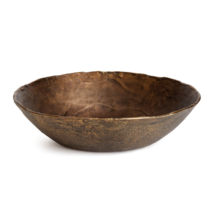 Rusty brown decorative bowl with a textured, irregular edge; matte ceramic surface on a white background.