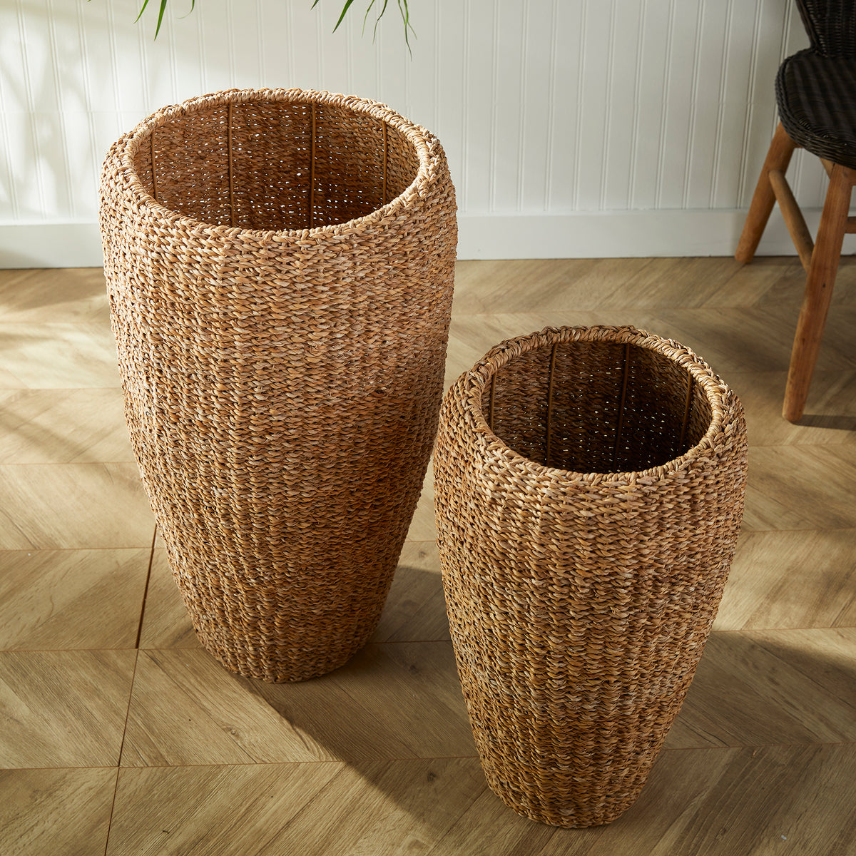 Design Shop Seagrass Tall Round Planters, Set Of 2