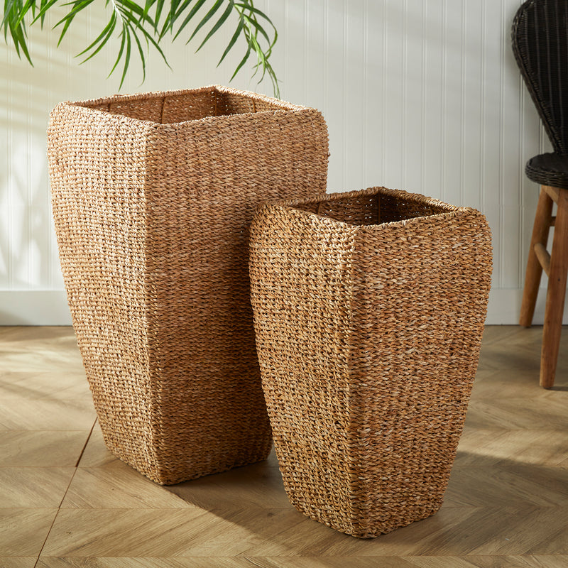 Design Shop Seagrass Tall Square Planters, Set Of 2