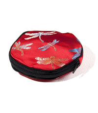 Silk Round Dragonfly Pouch with Zipper