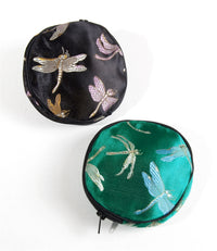 Silk Round Dragonfly Pouch with Zipper