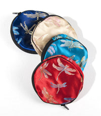 Silk Round Dragonfly Pouch with Zipper