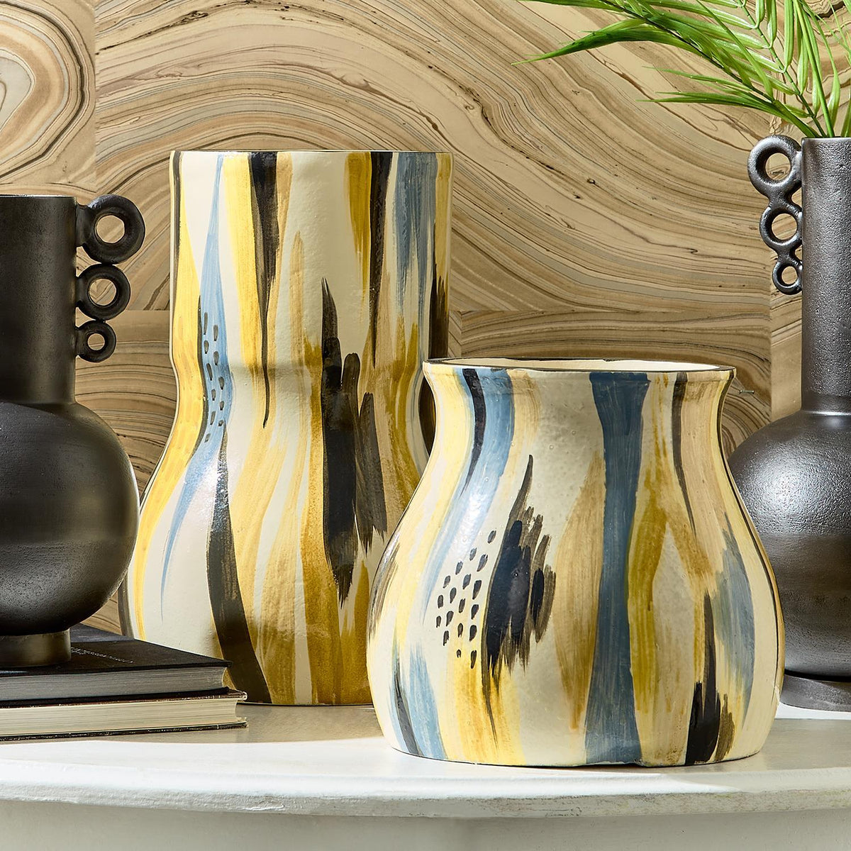 Design Shop Studio Multi Colored Striations Vase - Ecomix, Set of 2.