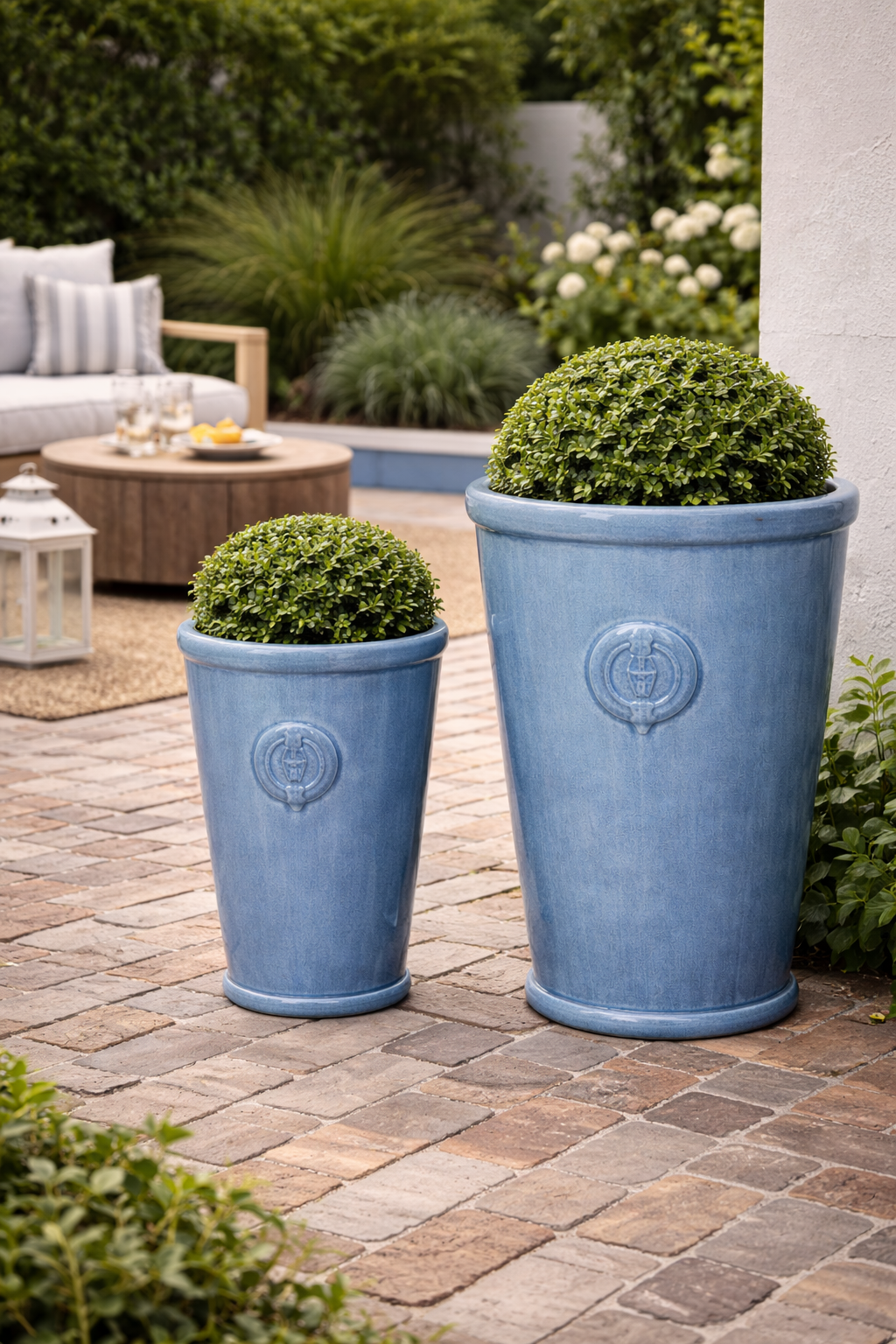 Design Shop Denim Marquette Tall Round Tapered Planter 15", Set of 2