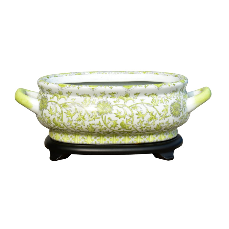 Porcelain Green Floral Footbath With Base