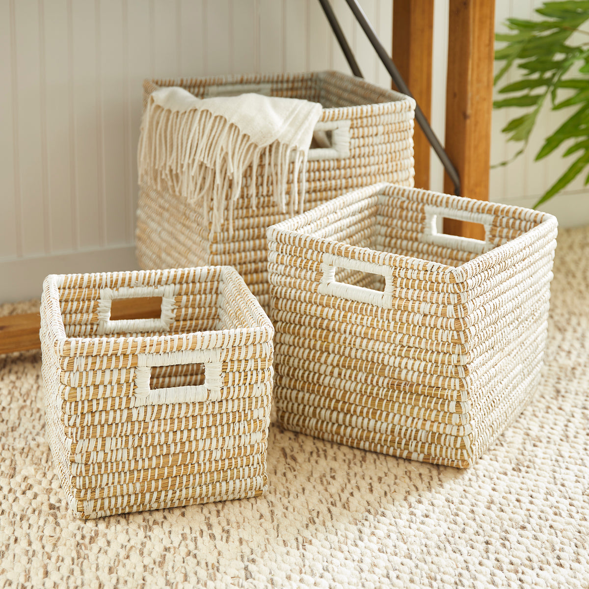 Design Shop Rivergrass Square Baskets With Handles, Set Of 3