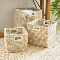 Design Shop Rivergrass Square Baskets With Handles, Set Of 3