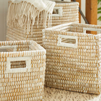 Design Shop Rivergrass Square Baskets With Handles, Set Of 3