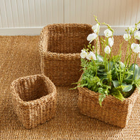 Design Shop Seagrass Square Baskets With Cuffs, Set Of 3