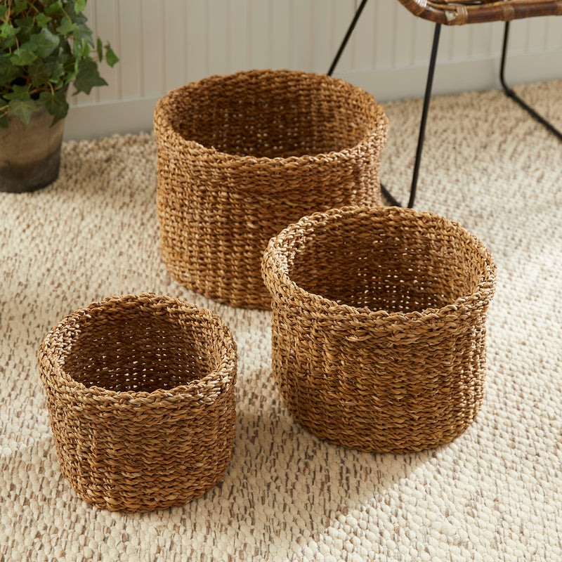 Design Shop Seagrass Round Baskets With Cuffs, Set Of 3
