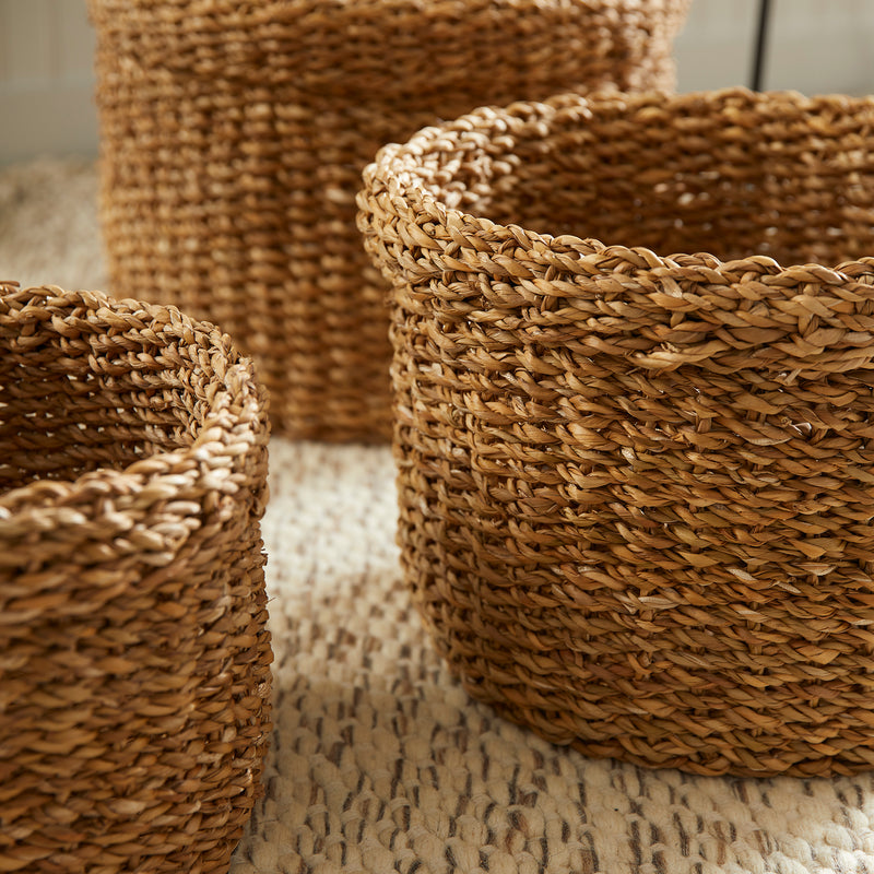 Design Shop Seagrass Round Baskets With Cuffs, Set Of 3