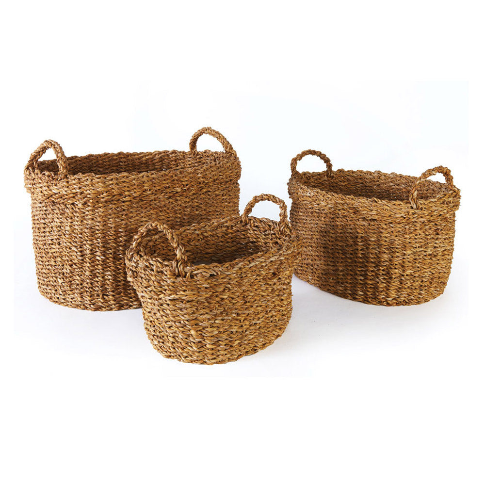 Design Shop Seagrass Oval Baskets With Handles, Set Of 3