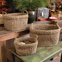 Design Shop Seagrass Oval Baskets With Handles, Set Of 3