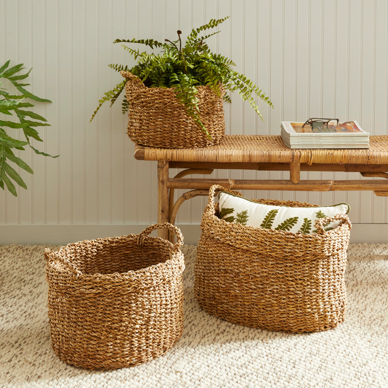 Design Shop Seagrass Oval Baskets With Handles, Set Of 3